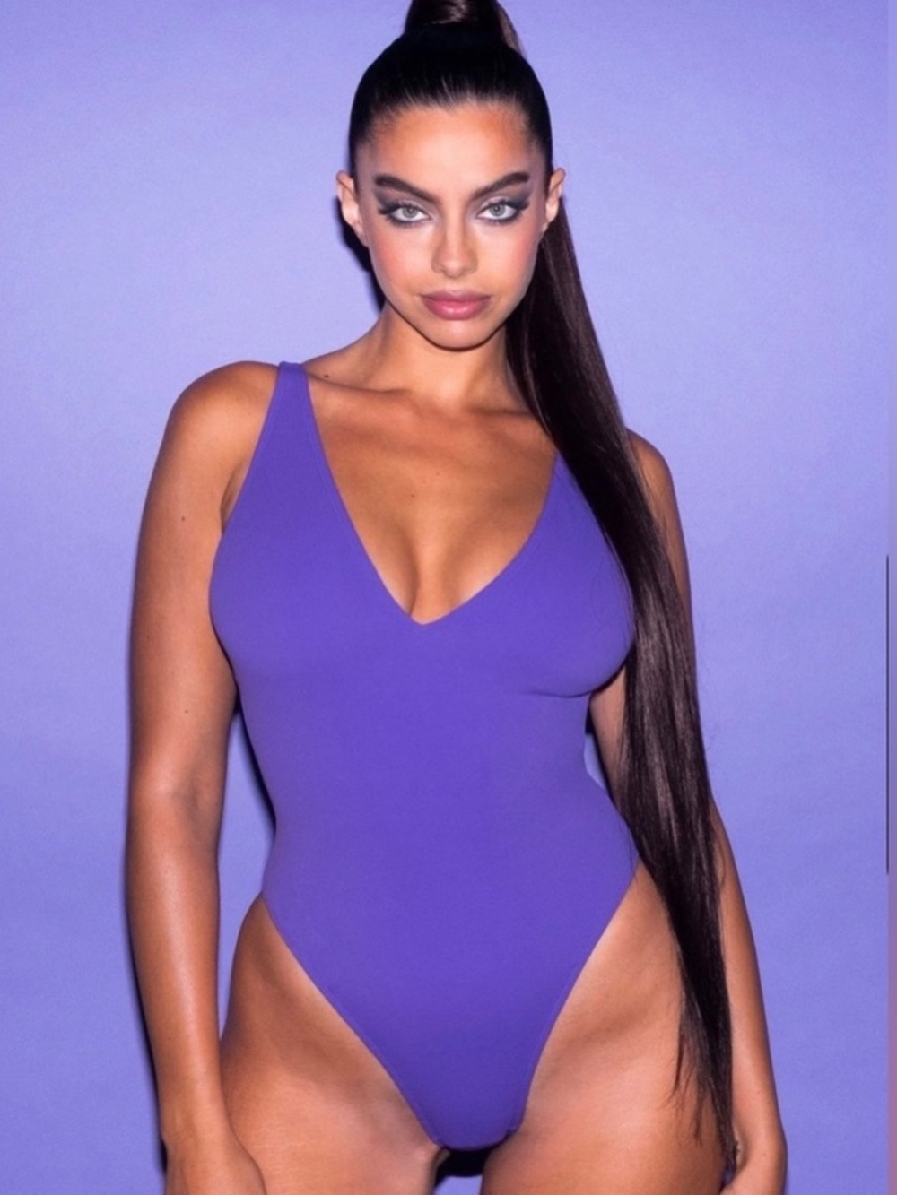 NWT Ta3 2X Short Purple Plungey One-Piece Swimsuit